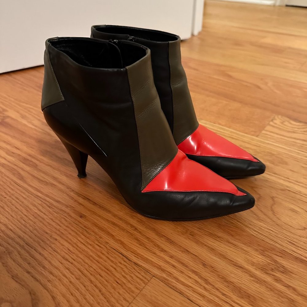 Pierre Hardy Black Olive and Red Pointed Toe Heeled Ankle Boots